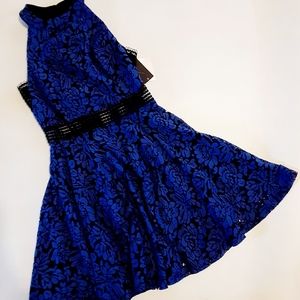 Holiday party blue and black-lace cocktail dress size 7 juniors